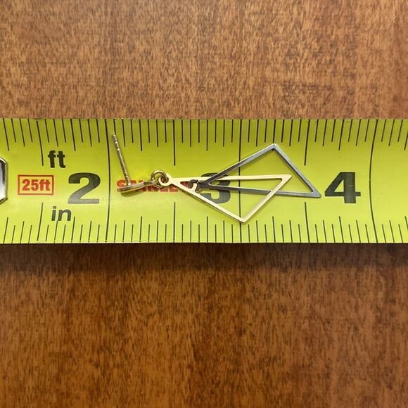 💛 9k Yellow & White Gold Geometric Triangle Dangle Earrings - Picture 7 of 7